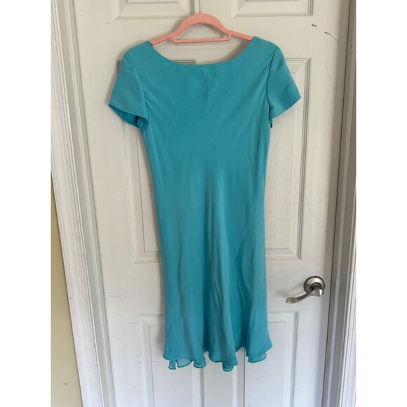 Vintage Jones of New York Dress Blue Sheath 100% Silk Knee Length Slip Lined 10 - Picture 2 of 9